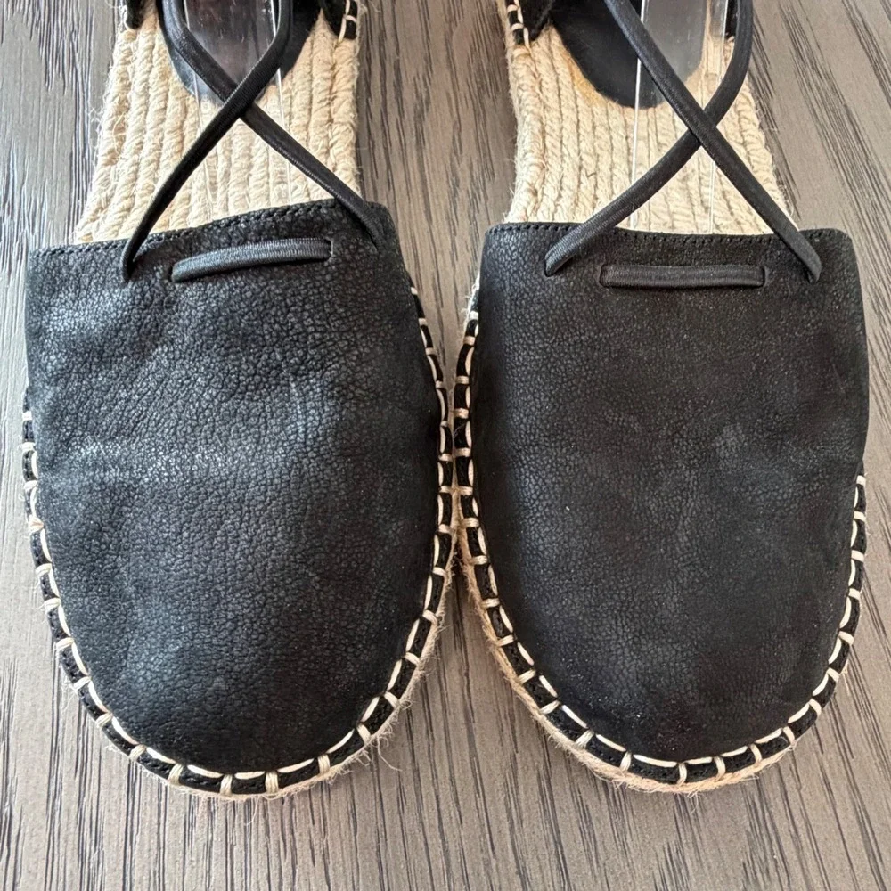 Eileen Fisher Black Suede Lace Up Espadrille Flats Back Zip Sandals‎ 7.5